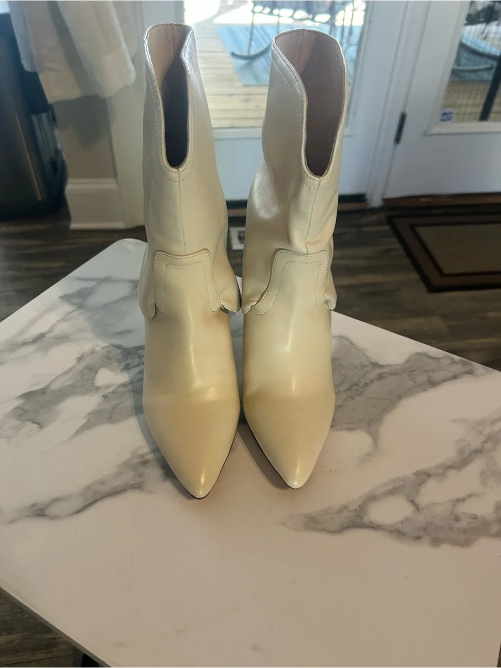Pointed-Toe Cream Ankle Booties - Picture 1 of 9